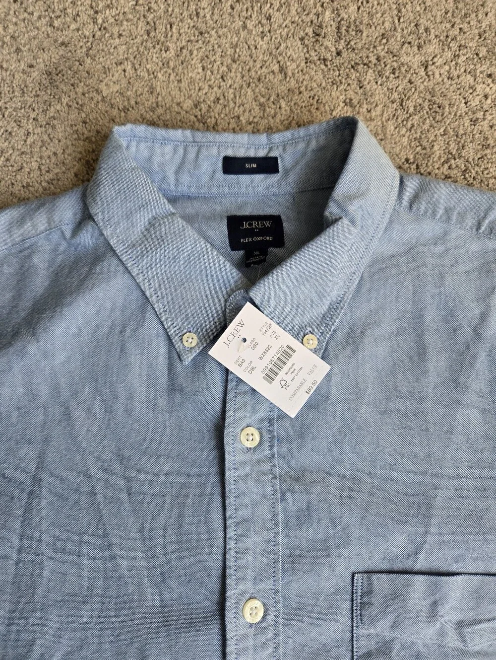 J.Crew Light Blue Men’s Button-Down Fkex Oxford Shirt Slim XL